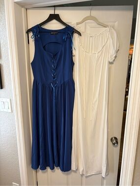 Medieval Festival Blue Sleeveless Lace-Up Midi Dress w/slip med